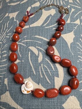 Handmade Brown Agate Bead Necklace with Shell Accent by free people